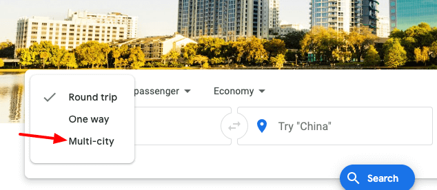 Google Flight nav bar